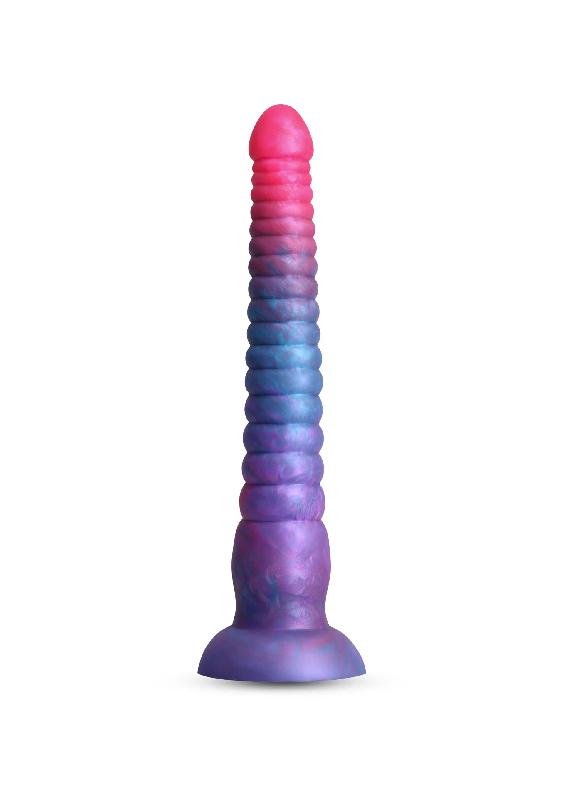 Gestapelde dildo met rode, blauwe en paarse kleurovergang en brede voet