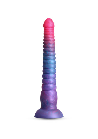 Gestapelde dildo met rode, blauwe en paarse kleurovergang en brede voet