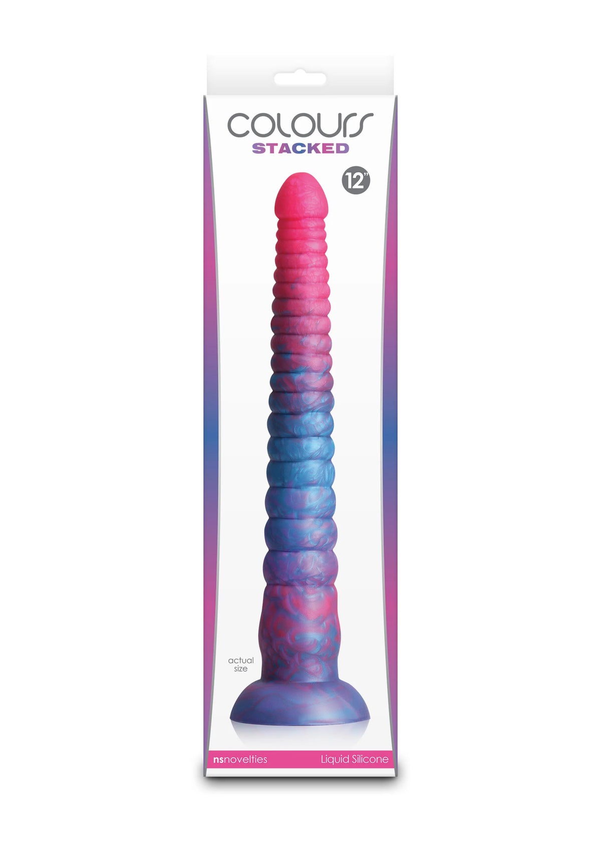 Verpakking van COLOURS STACKED dildo met ronde kop, gegroefde schacht en brede voet (12)