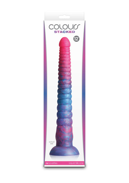 Verpakking van COLOURS STACKED dildo met ronde kop, gegroefde schacht en brede voet (12)