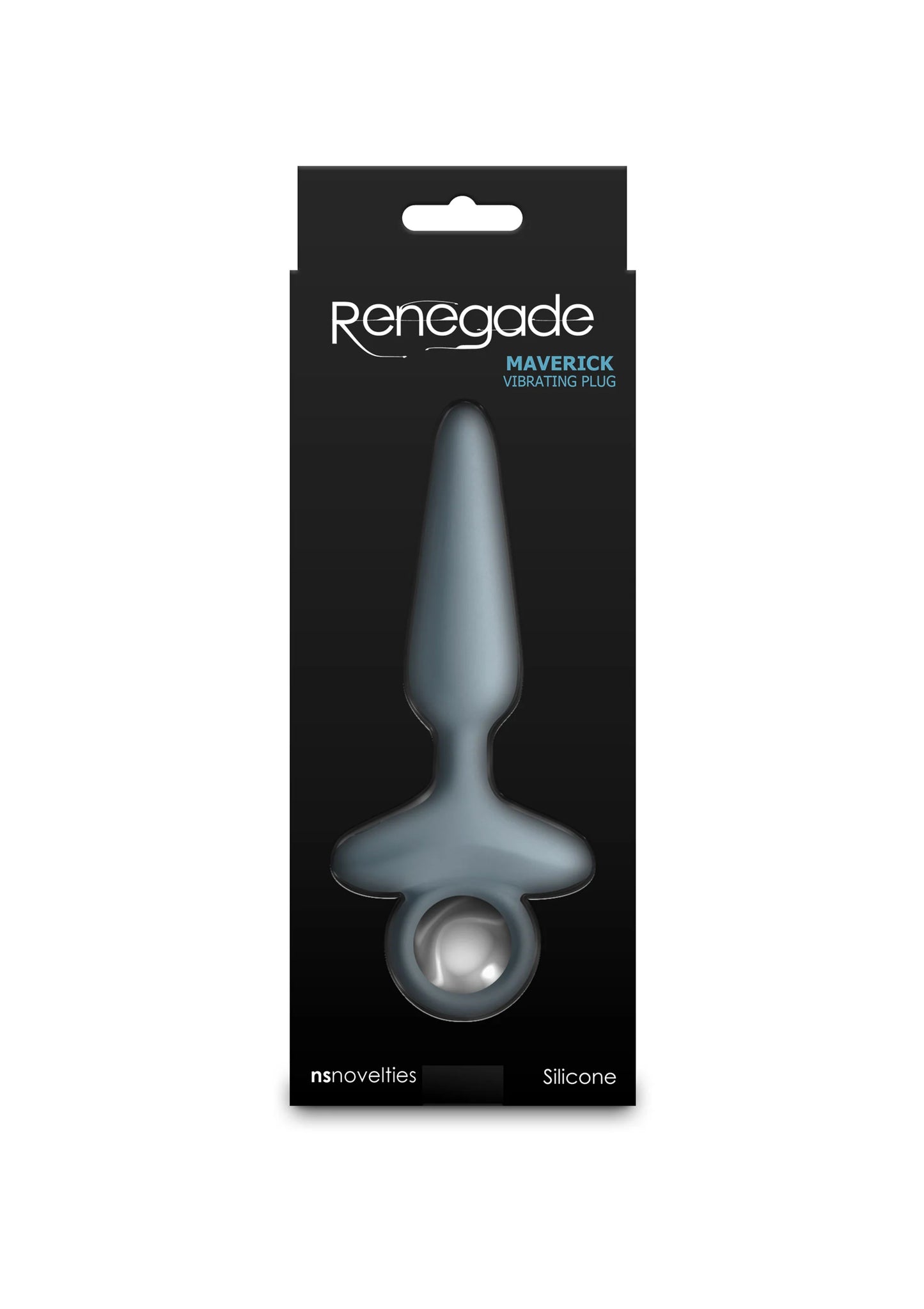 Verpakking van Renegade Maverick Grey siliconen anale plug, grijze conus en ring