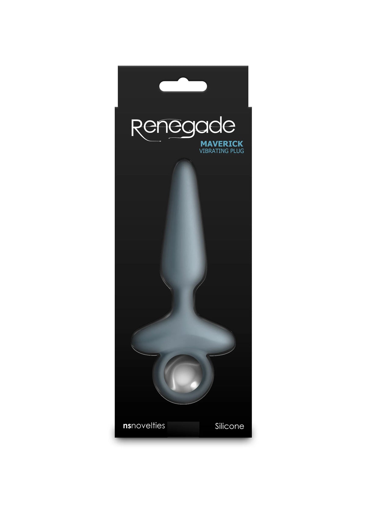 Verpakking van Renegade Maverick Grey siliconen anale plug, grijze conus en ring