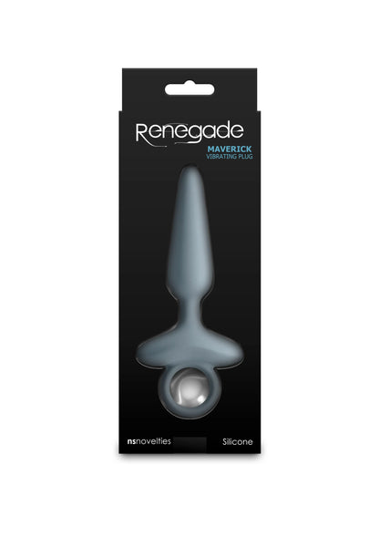 Verpakking van Renegade Maverick Grey siliconen anale plug, grijze conus en ring