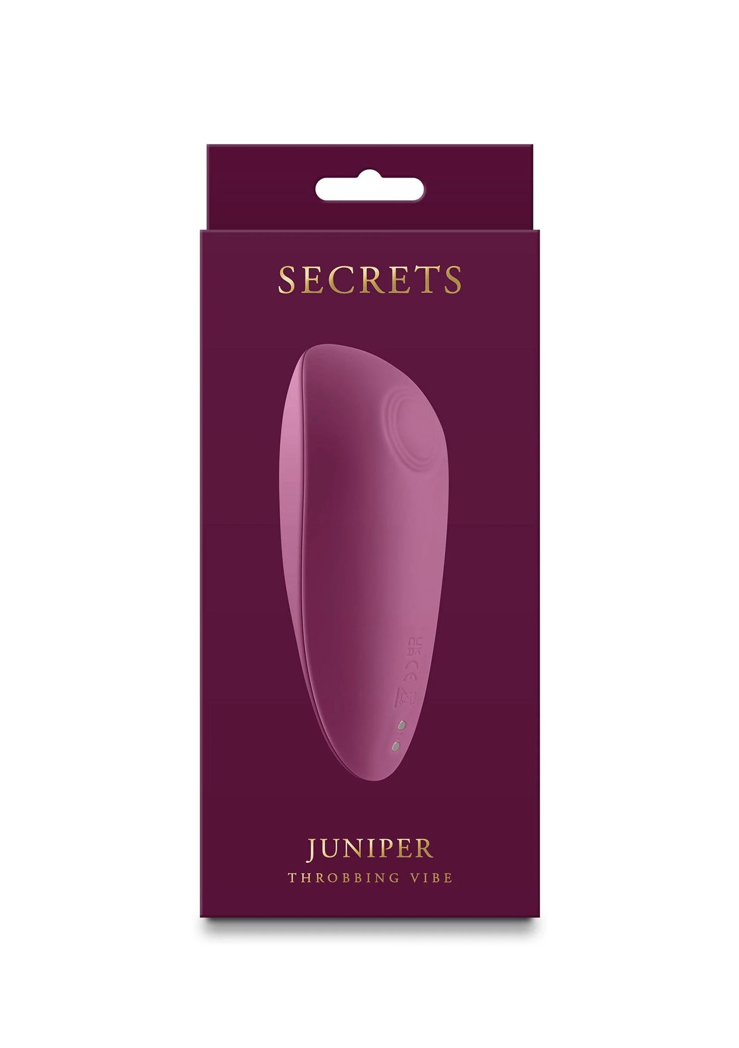 Verpakking van Secrets Juniper kloppende vibrator, paarse ovale vibrator op voorzijde