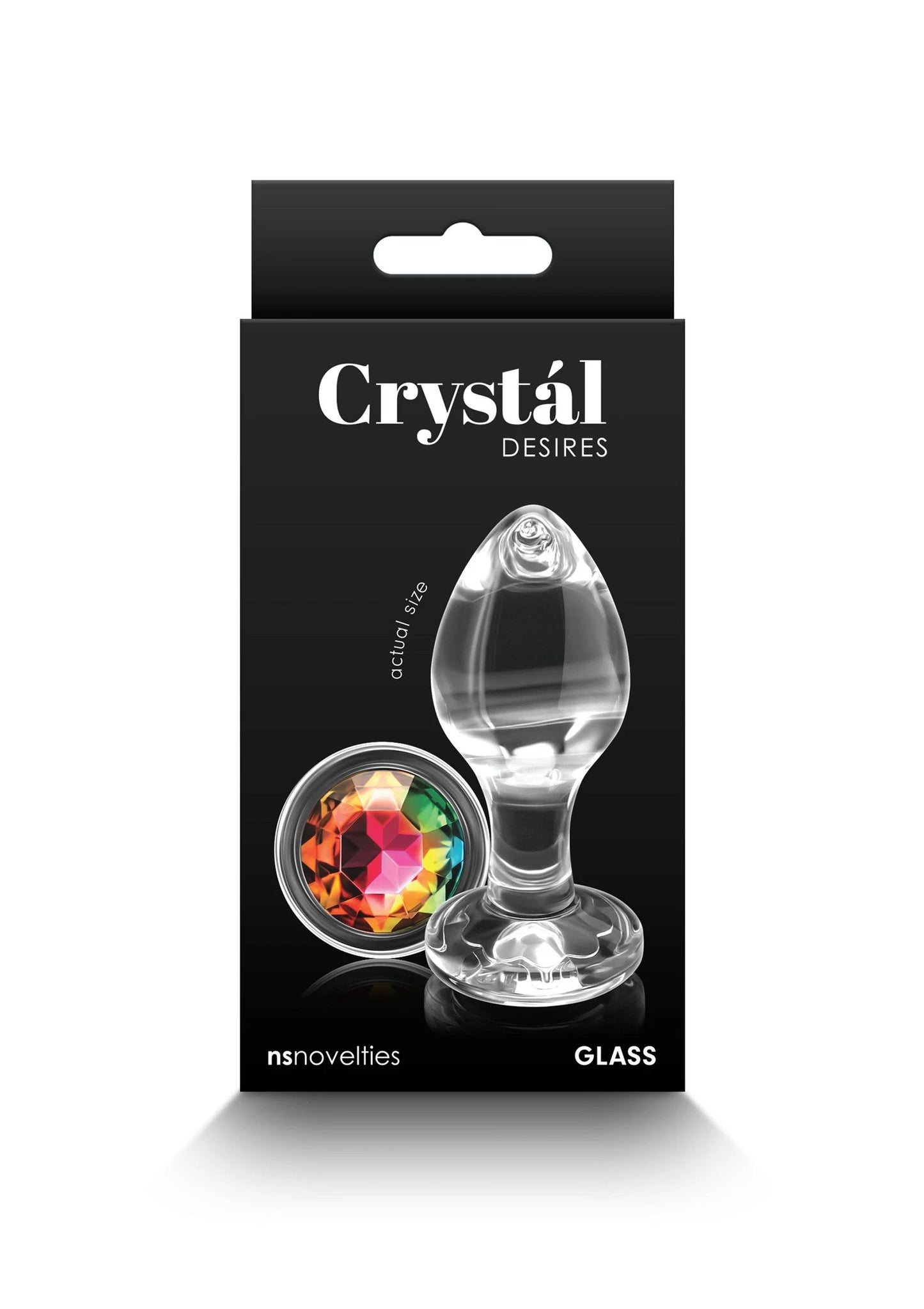 Verpakkingsdoos Crystal Desires met glazen plug en gekleurde regenboogsteen