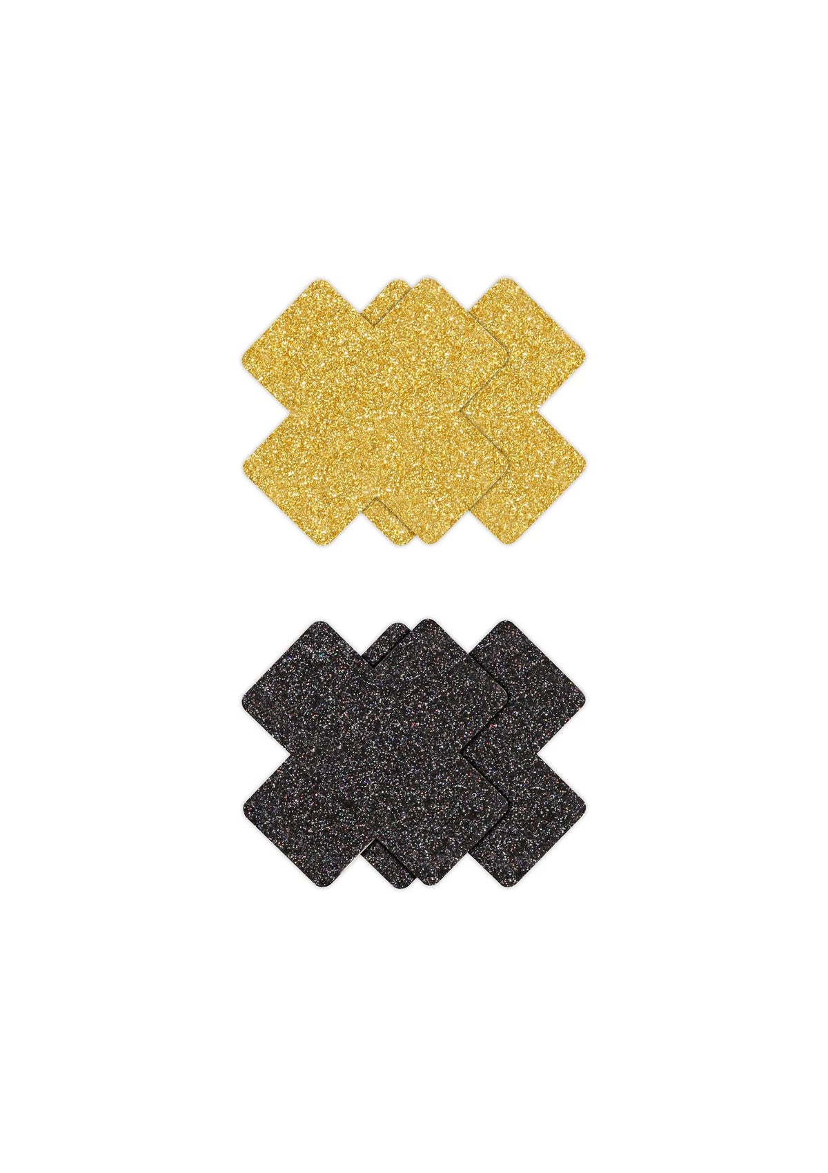 Glitter kruis-pasties, 2 paar: goudkleurige en zwarte glitter pasties
