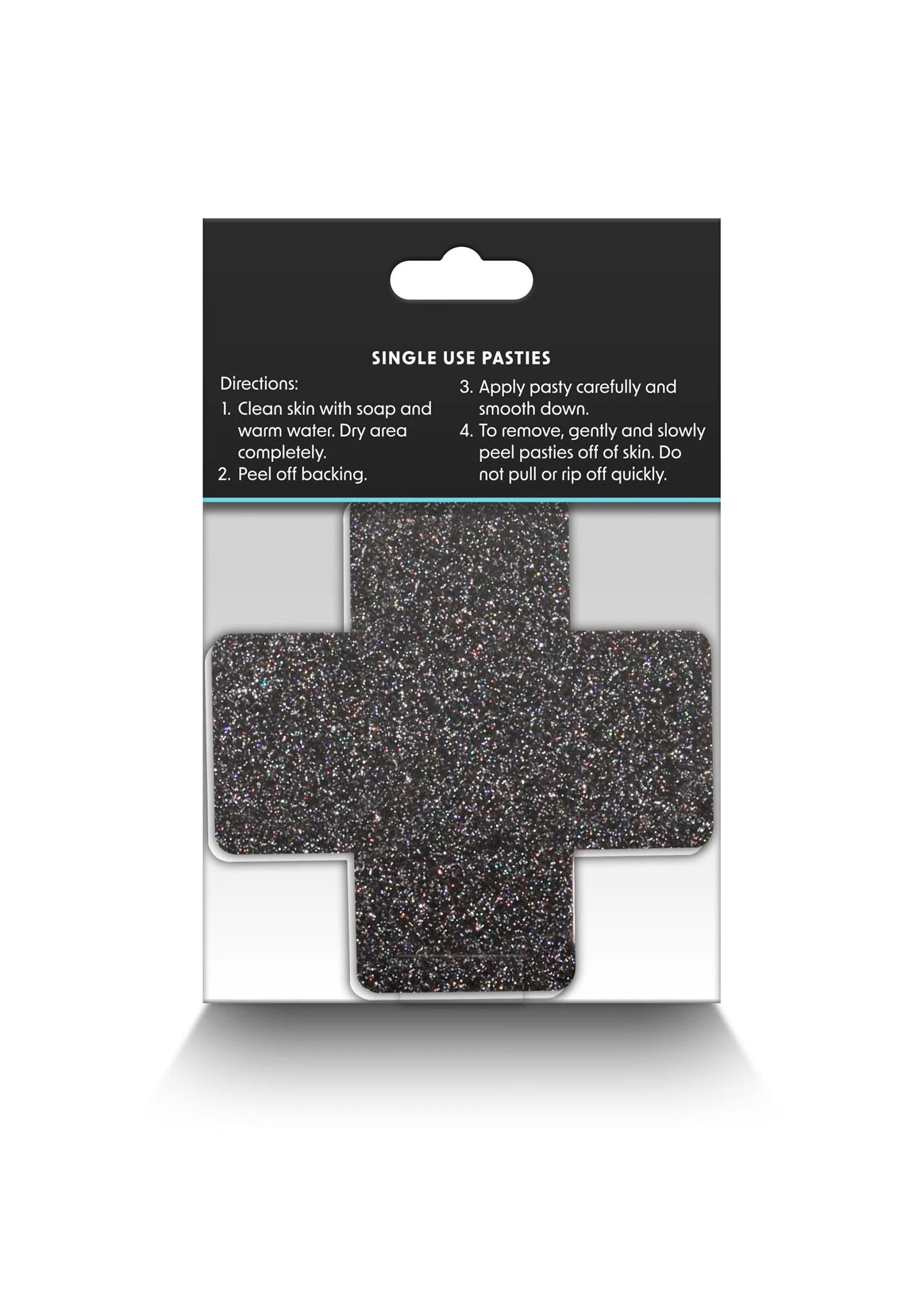 Glitterkruispasties in doos: zwart glitterkruis