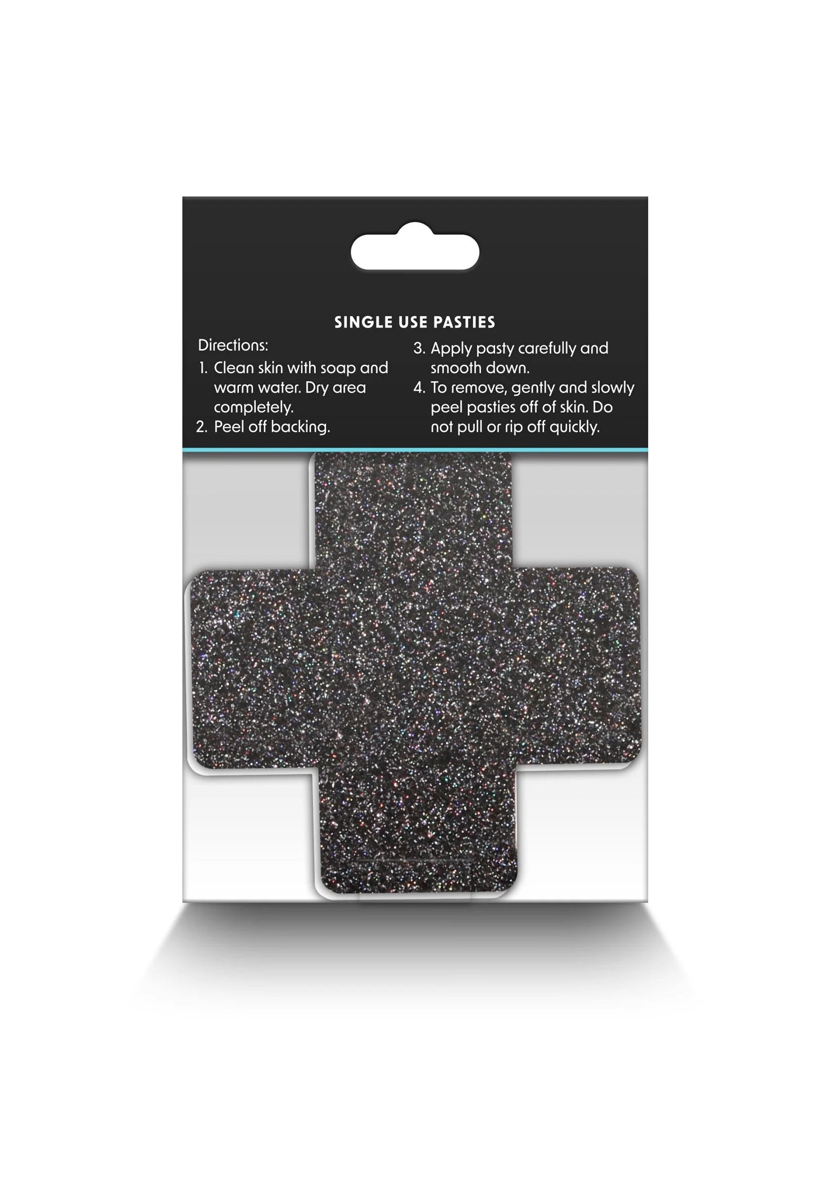 Glitterkruispasties in doos: zwart glitterkruis