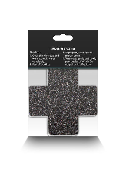 Glitterkruispasties in doos: zwart glitterkruis