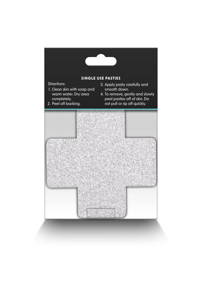 Glitterkruispasties in doos: zilverkleurig glitterkruis