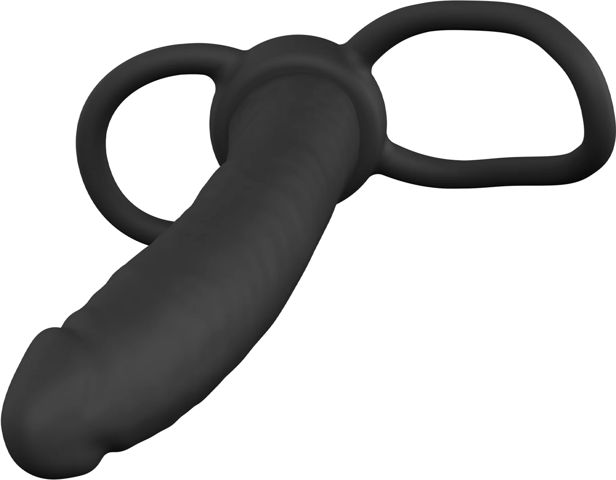 Zwarte anale penetrator met twee ringen en taps toelopende schacht.