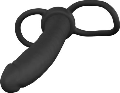 Zwarte anale penetrator met twee ringen en taps toelopende schacht.