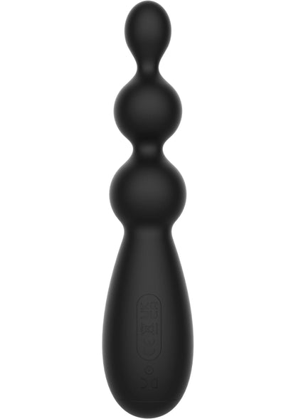 Zwarte anale vibrator met drie ronde bollen en grote bedieningsknop aan onderzijde.
