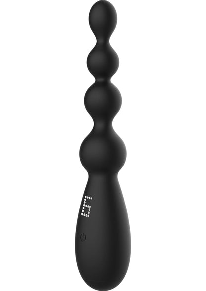 Zwarte anal vibrator met bolletjesstructuur en rij stippen op de zijkant.