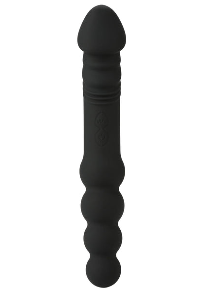 Zwarte siliconen anale vibrator met conische top en geribbelde schacht