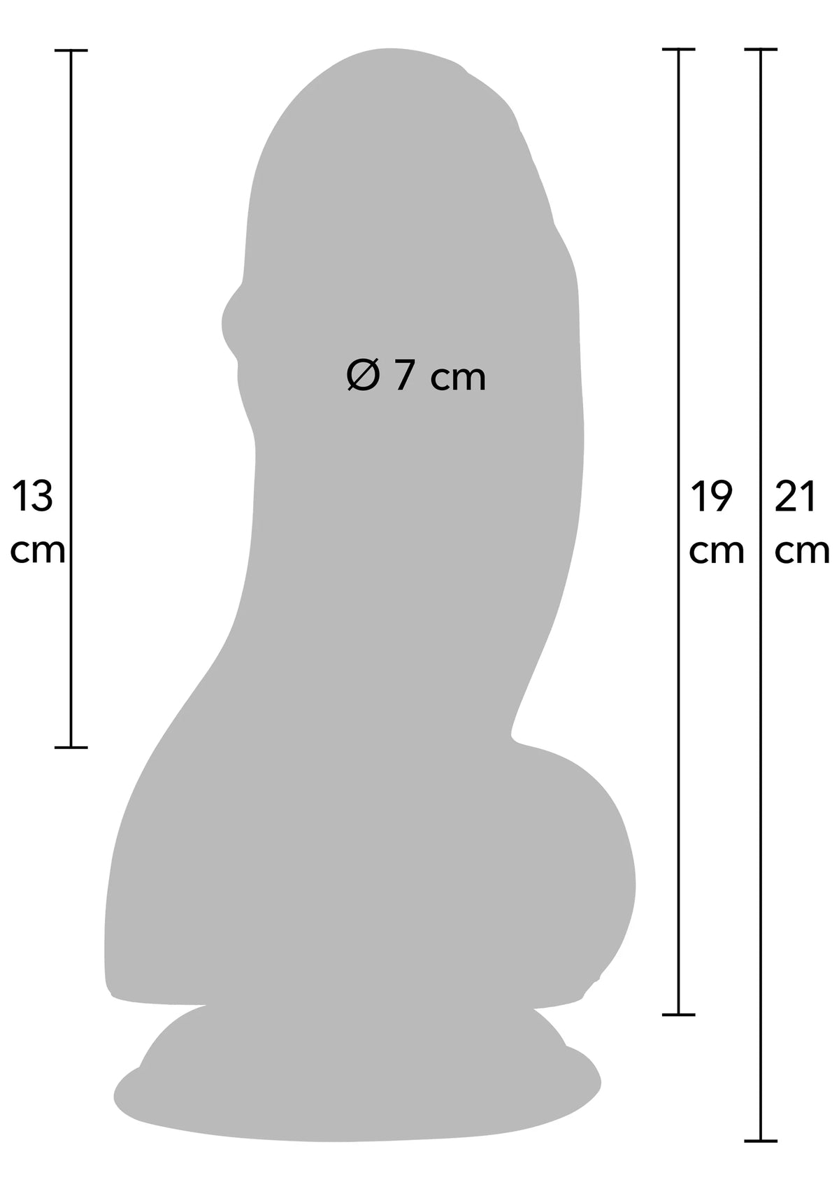 Afmetingenschets: Ø 7 cm, hoogte 13 cm, maat 19 en 21 cm
