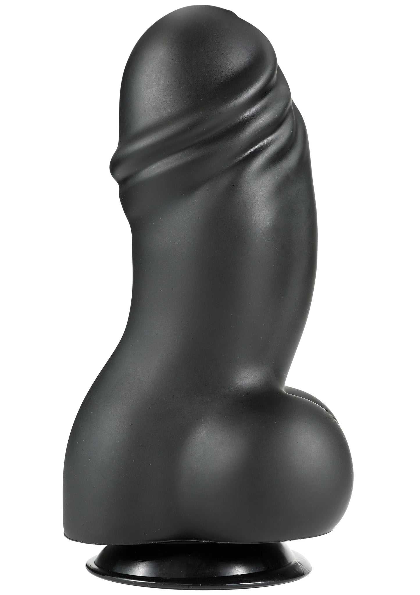 Zwart PVC-seksspeeltje met golvende ribbels bovenaan en zuignapbasis
