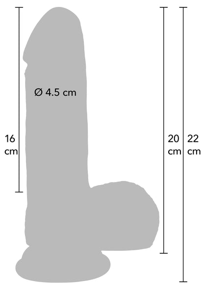 Realistische siliconen dildo, grijs, ronde knopvorm en brede voet