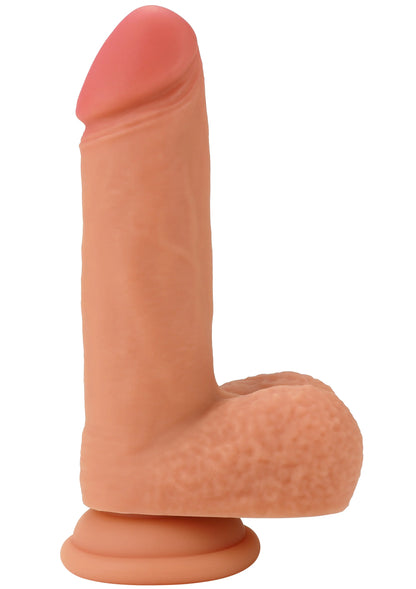 Realistische siliconen dildo, perzik-oranje tint, brede voet en rechte schacht
