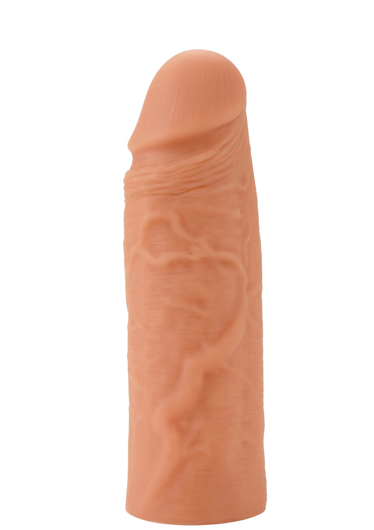 Vloeibare siliconen penissleeve van 15 cm, huidkleurige buitenkant met textuur