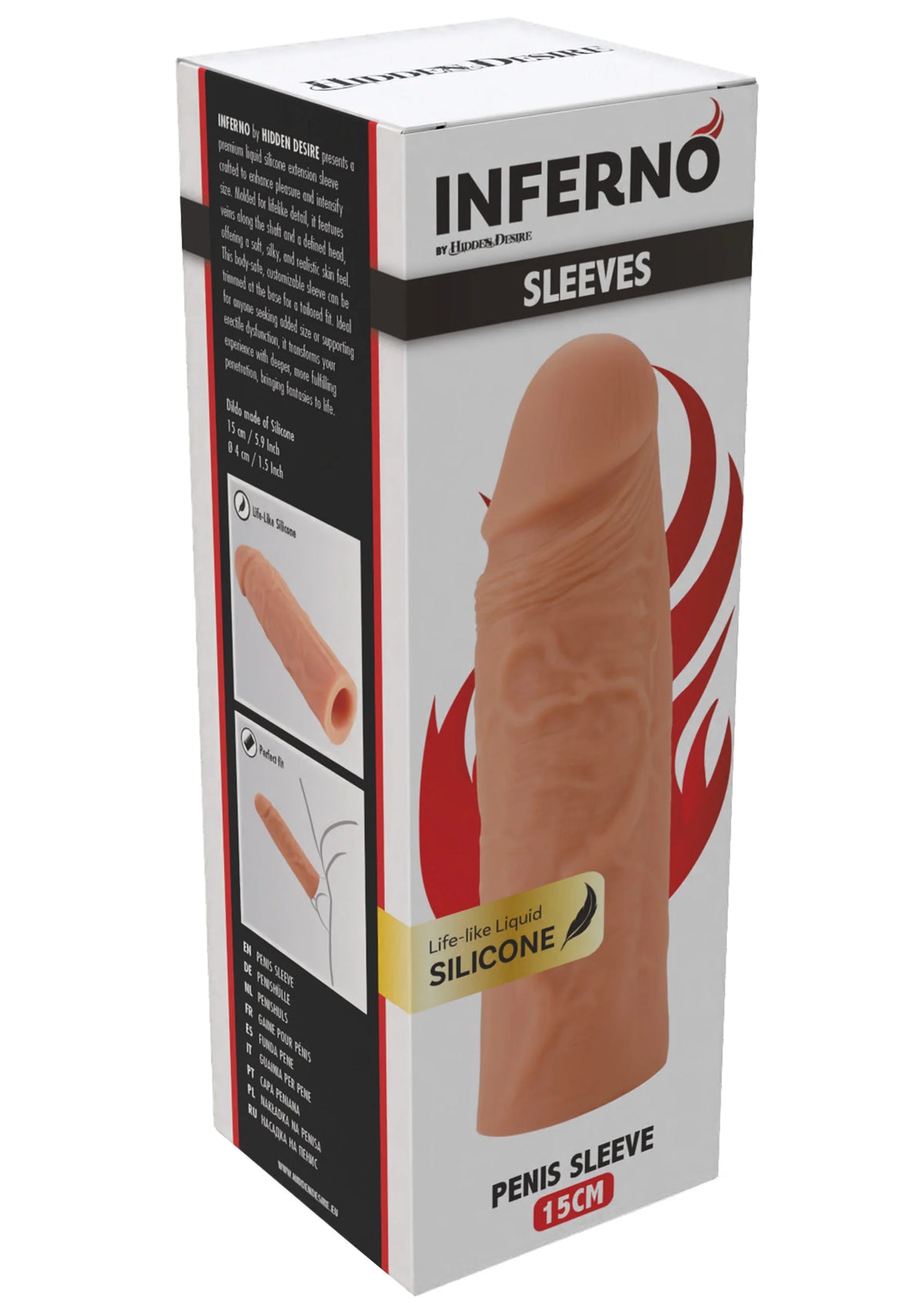 Verpakking van Inferno penissleeve, 15 cm, vloeibaar siliconen