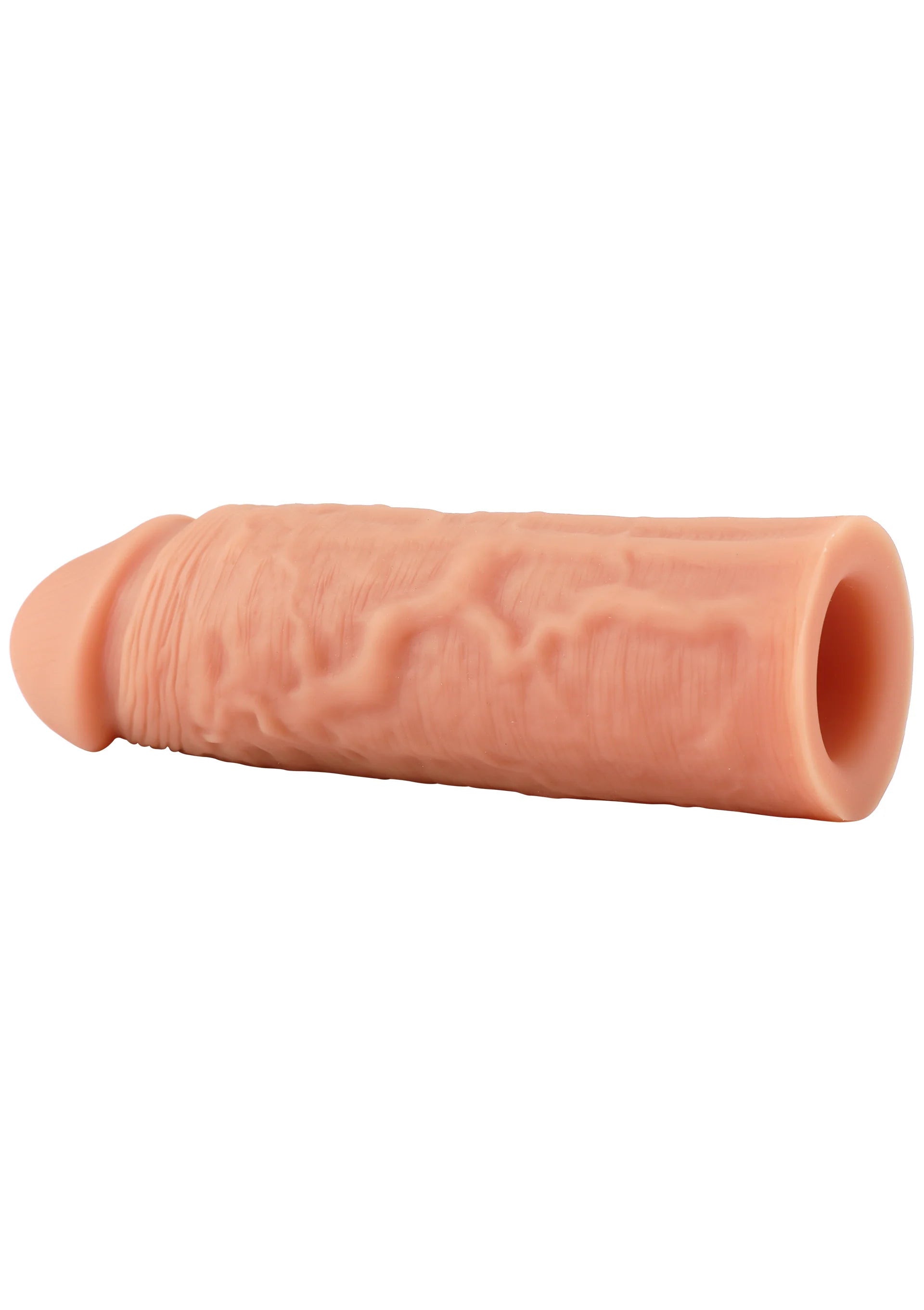 Vloeibare siliconen penissleeve van 15 cm, huidkleurige buis met open ingang