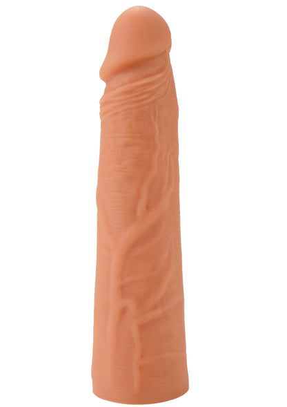 Vloeibare siliconen penis-sleeve, 20 cm, huidkleurige textuur, open onderzijde