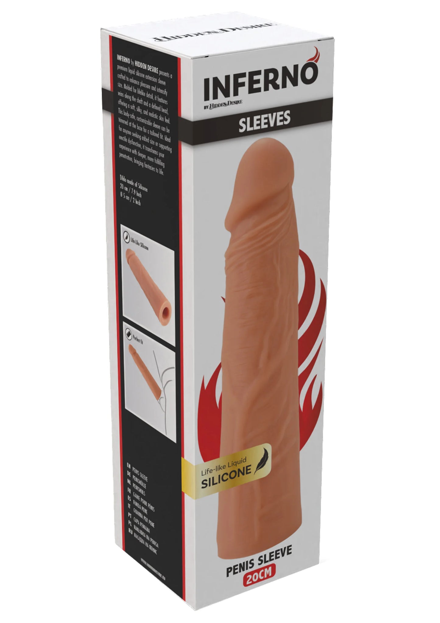 Verpakking van siliconen penis-sleeve, 20 cm