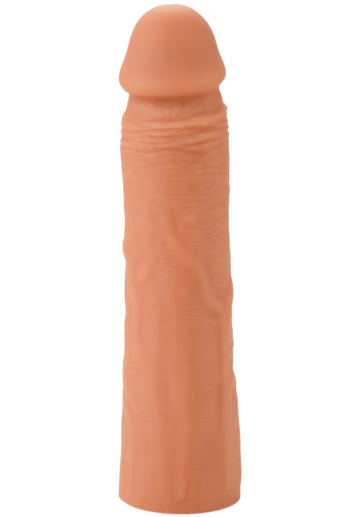 Siliconen penis-sleeve, donkeroranje, met textuur en afgeronde top