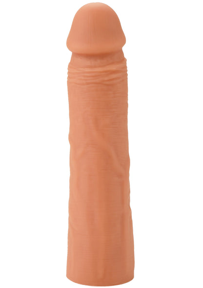 Siliconen penis-sleeve, donkeroranje, met textuur en afgeronde top