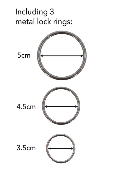 Drie metalen lockringen voor strap-on harnas, maten 5/4,5/3,5 cm