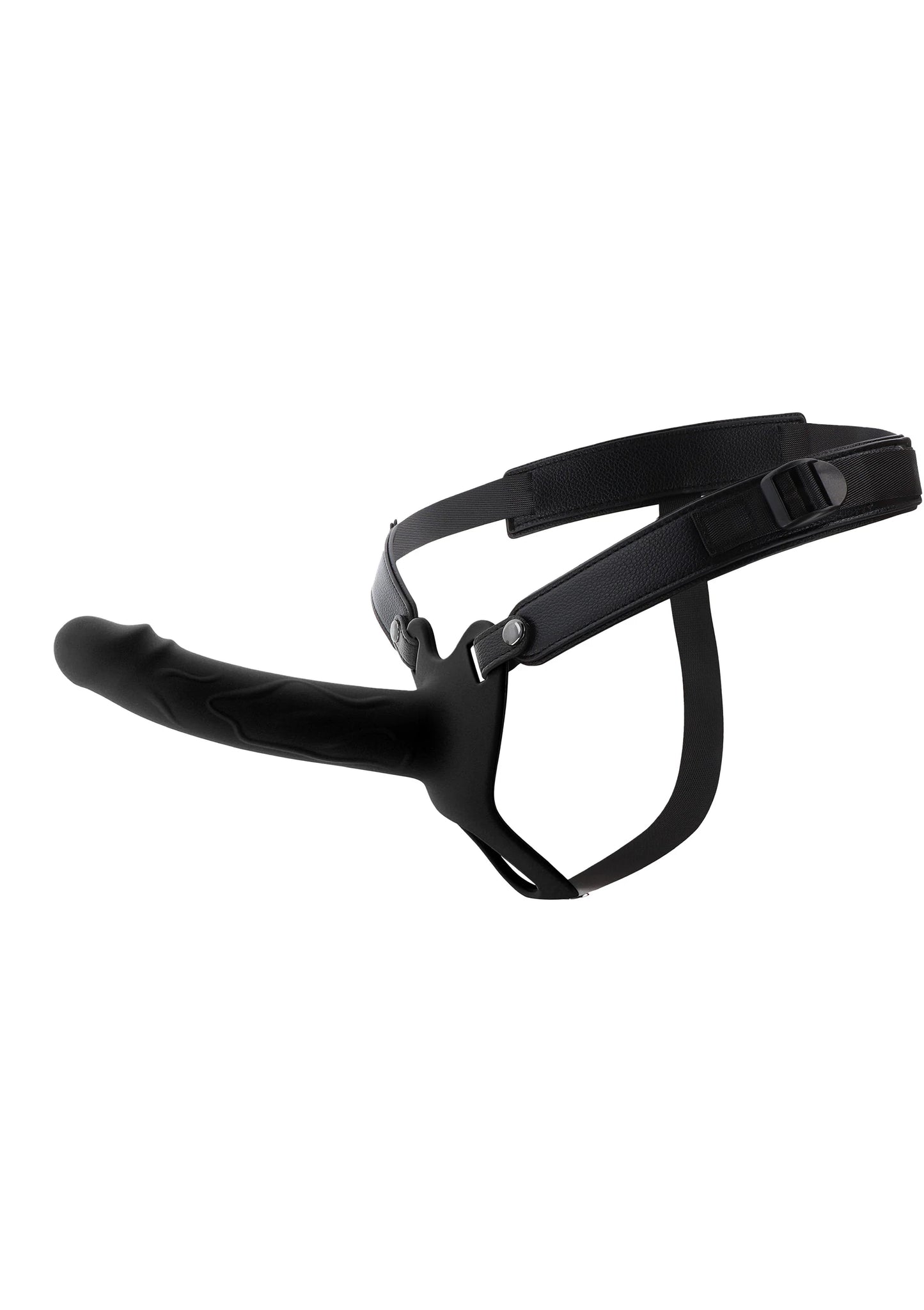 Zwarte strap-on met holle penis, 18 cm, riem met verstelbare band