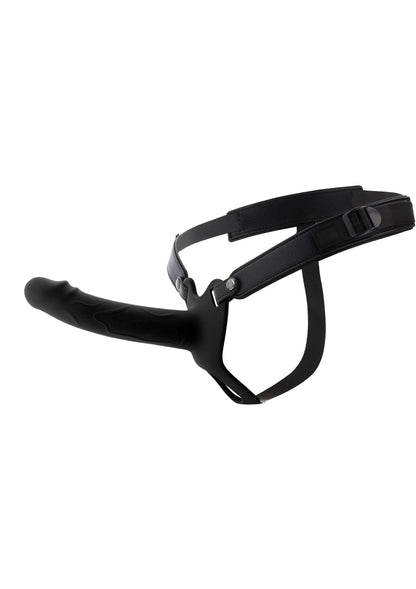 Zwarte strap-on met holle penis, 18 cm, riem met verstelbare band