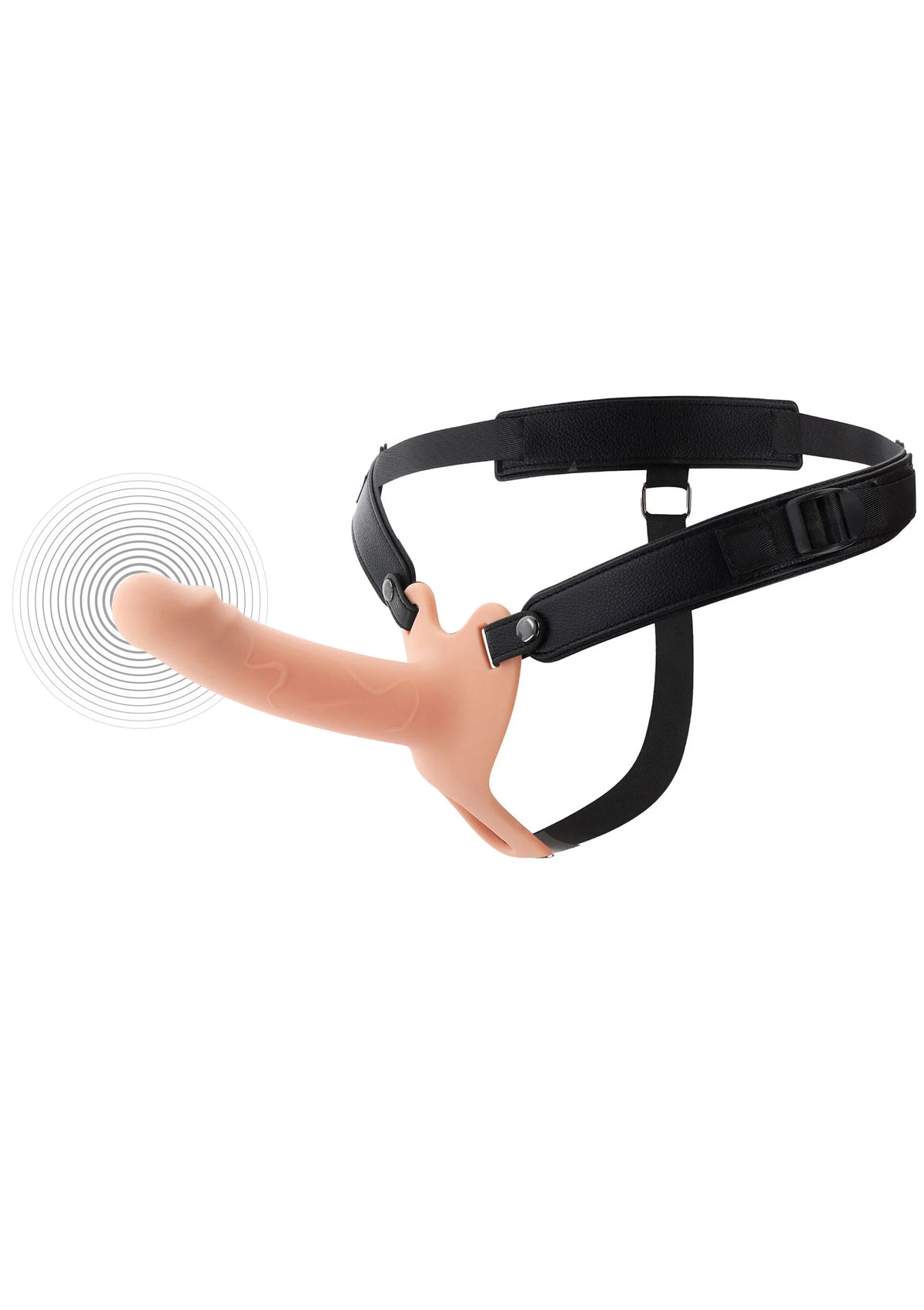 Holle siliconen inzet van vibrerende strapon met zwarte band en controller