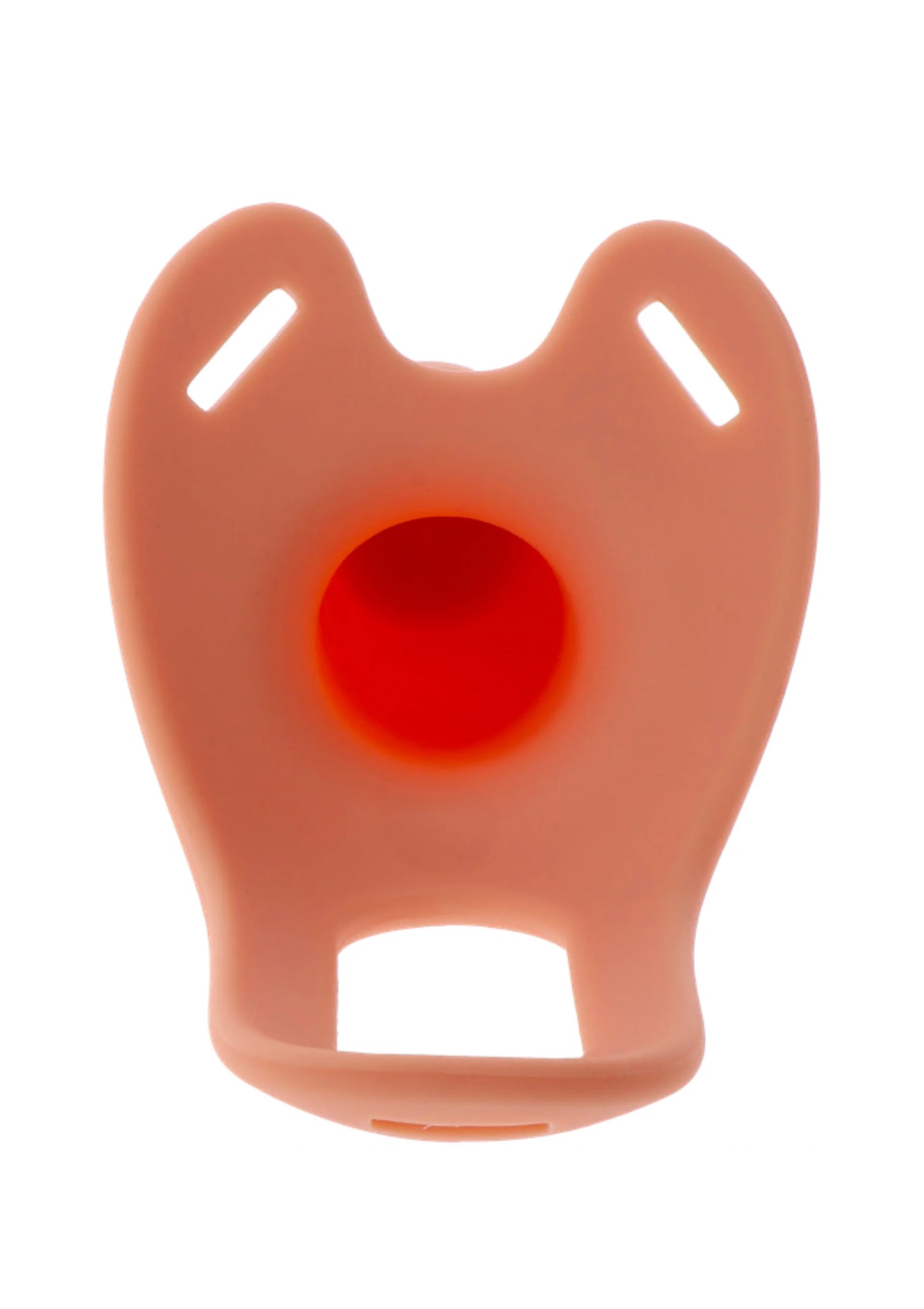 Holle strapon met open ringvormige opening, huidkleurig en twee verlichte delen