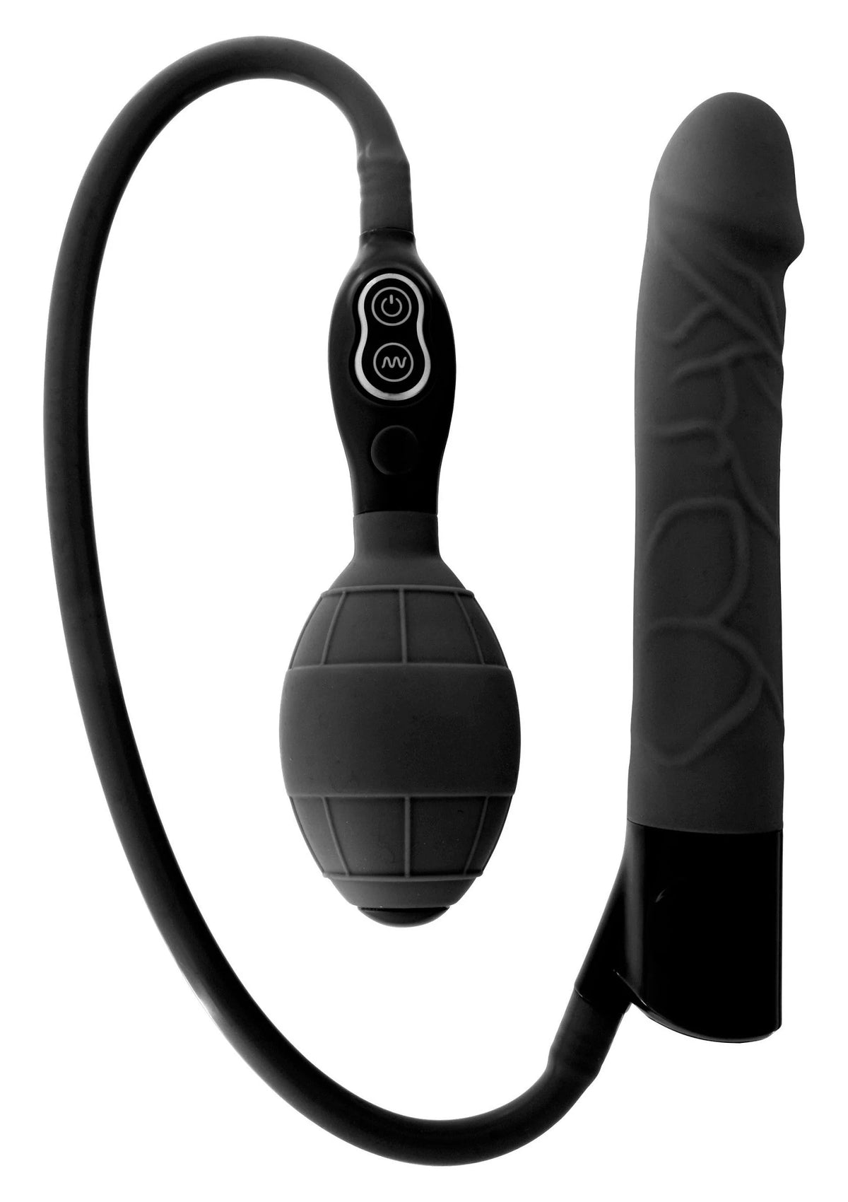 Opblaasbare vibrator in zwart met ronde basis, lange puntkop en bedieningsknoppen