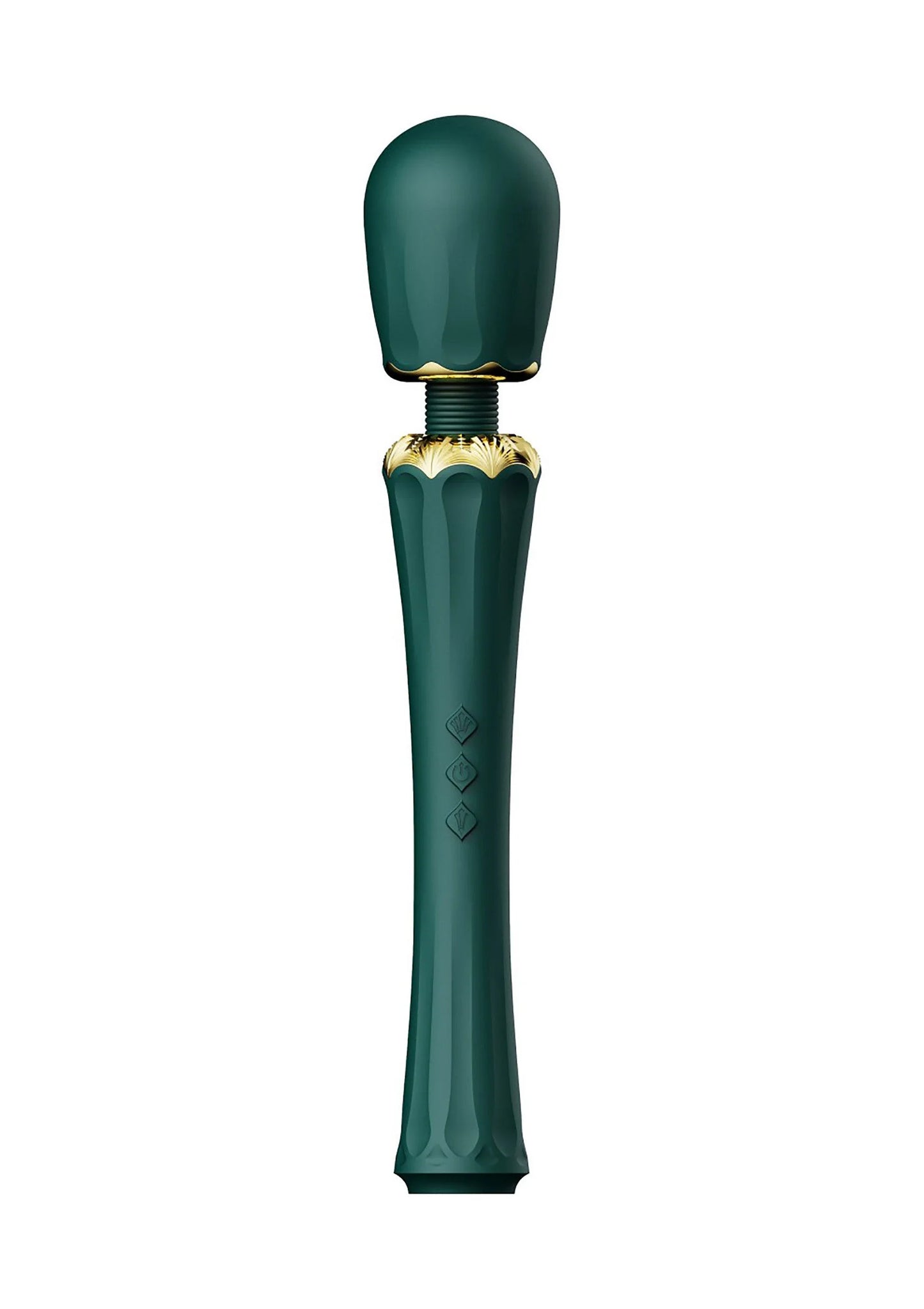 Wandvibrator, teal staaf met gouden bovenrand en afgeronde onderkant