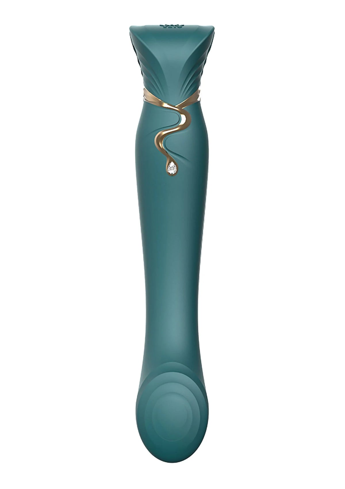 Teal G-spot vibratorspeeltje met gouden ring en kleine ronde versiering