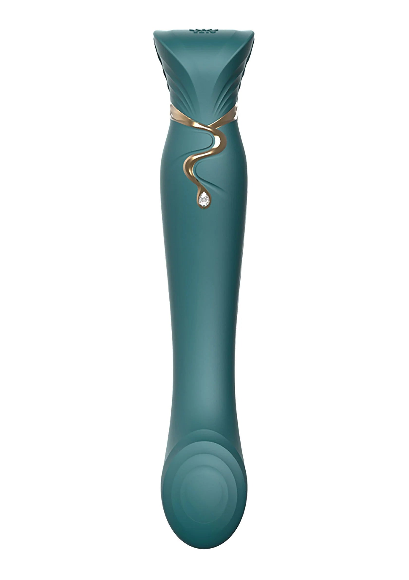 Groene G-spot puls-wav vibrator met gouden band en ronde knop