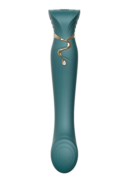 Groene G-spot puls-wav vibrator met gouden band en ronde knop
