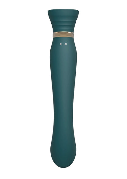 Groene G-spot puls-wav vibrator met gouden ring bij de kop