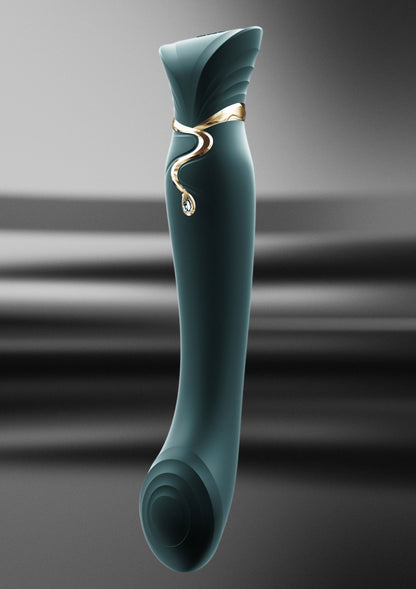 Groene G-spot puls-wav vibrator met gouden boog en ronde kop