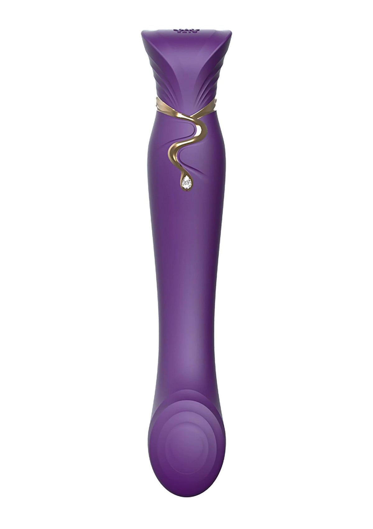 Paarse G-spot puls wave vibrator met opstaande kop en gouden ring, staand