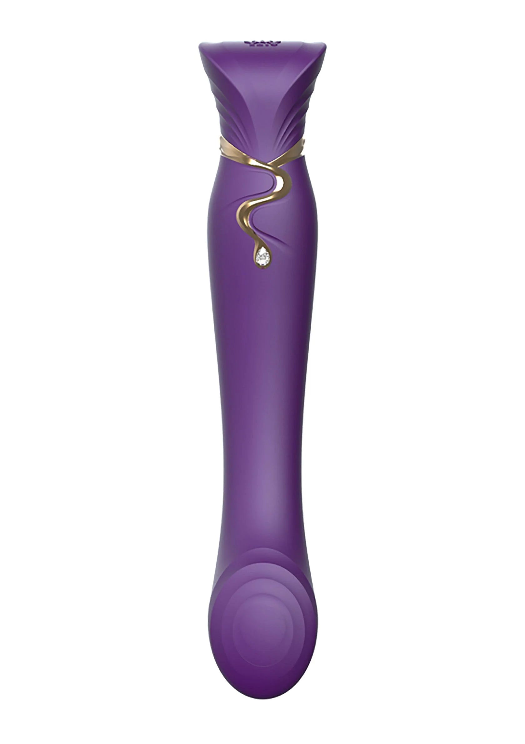 Paarse G-spot puls wave vibrator met opstaande kop en gouden ring, staand