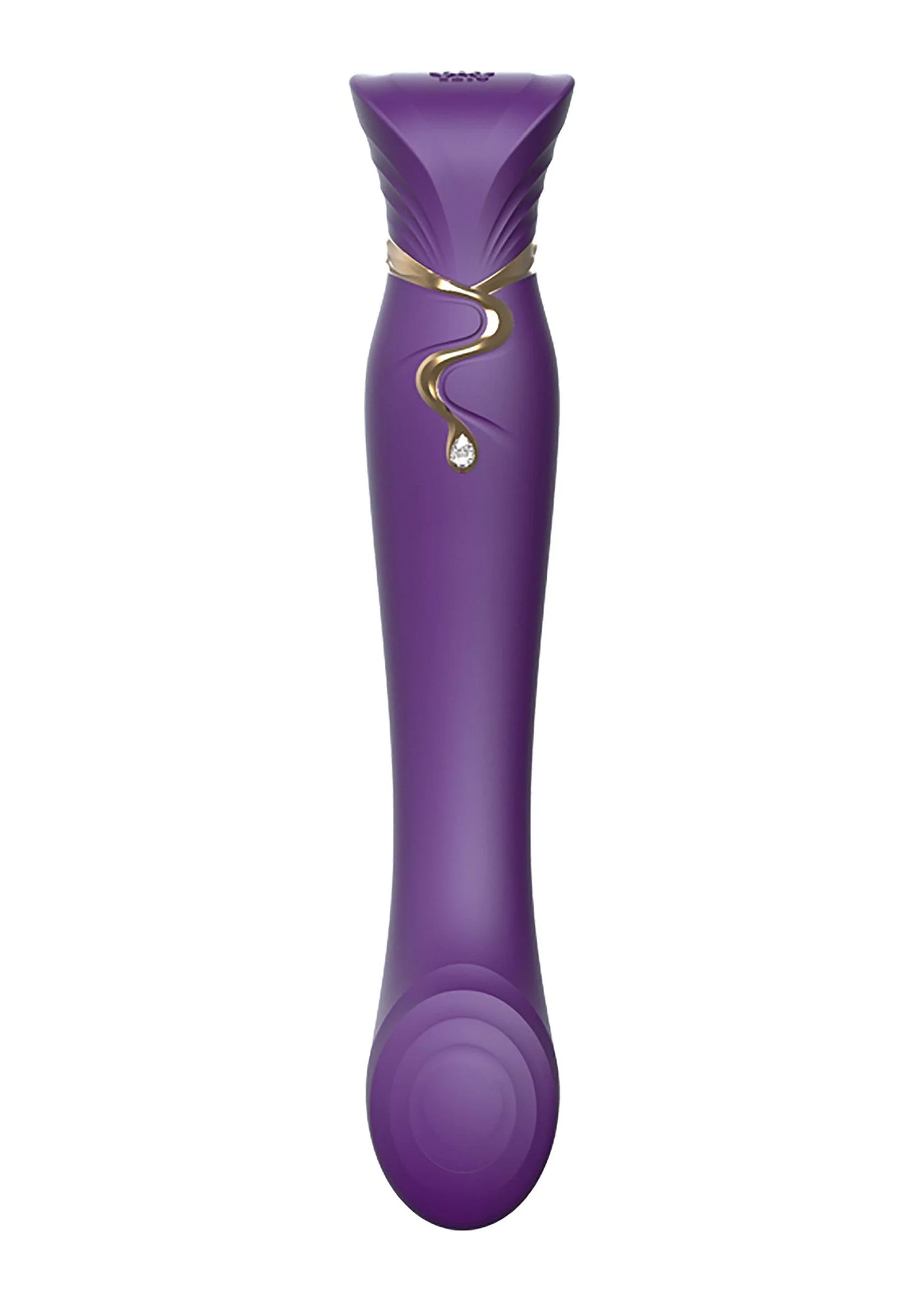 Paarse G-spot puls-wav vibrator met gouden band en kleine ronde knop