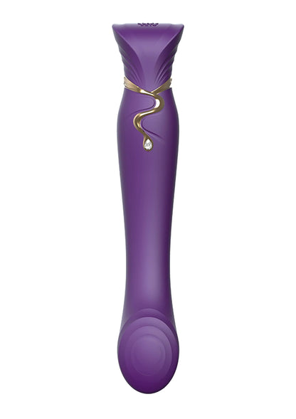 Paarse G-spot puls-wav vibrator met gouden band en kleine ronde knop