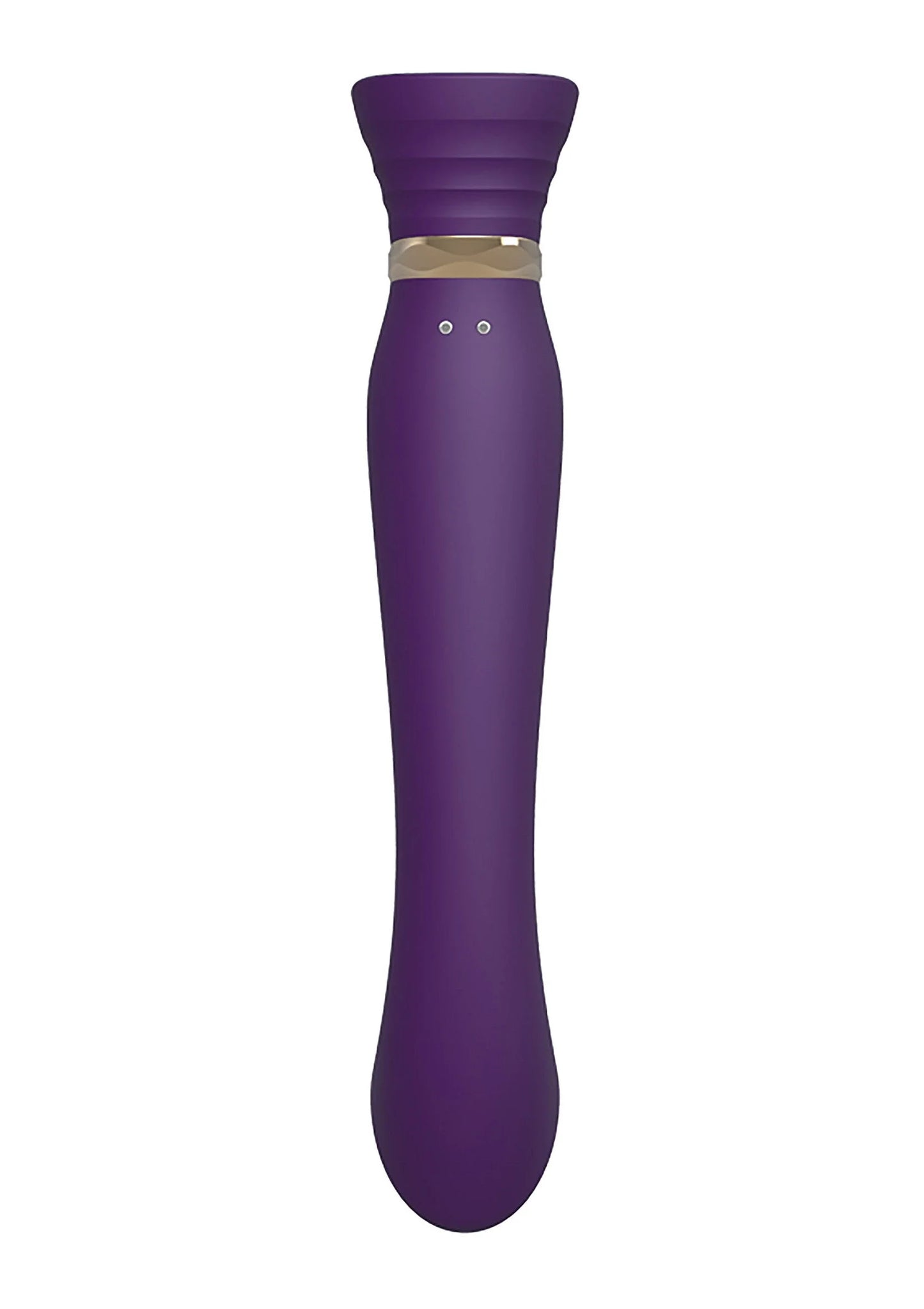 Paarse G-spot puls-wav vibrator met gouden ring en twee kleine gaatjes