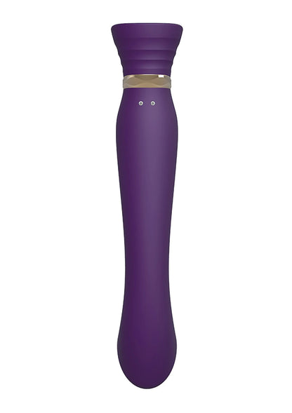 Paarse G-spot puls-wav vibrator met gouden ring en twee kleine gaatjes