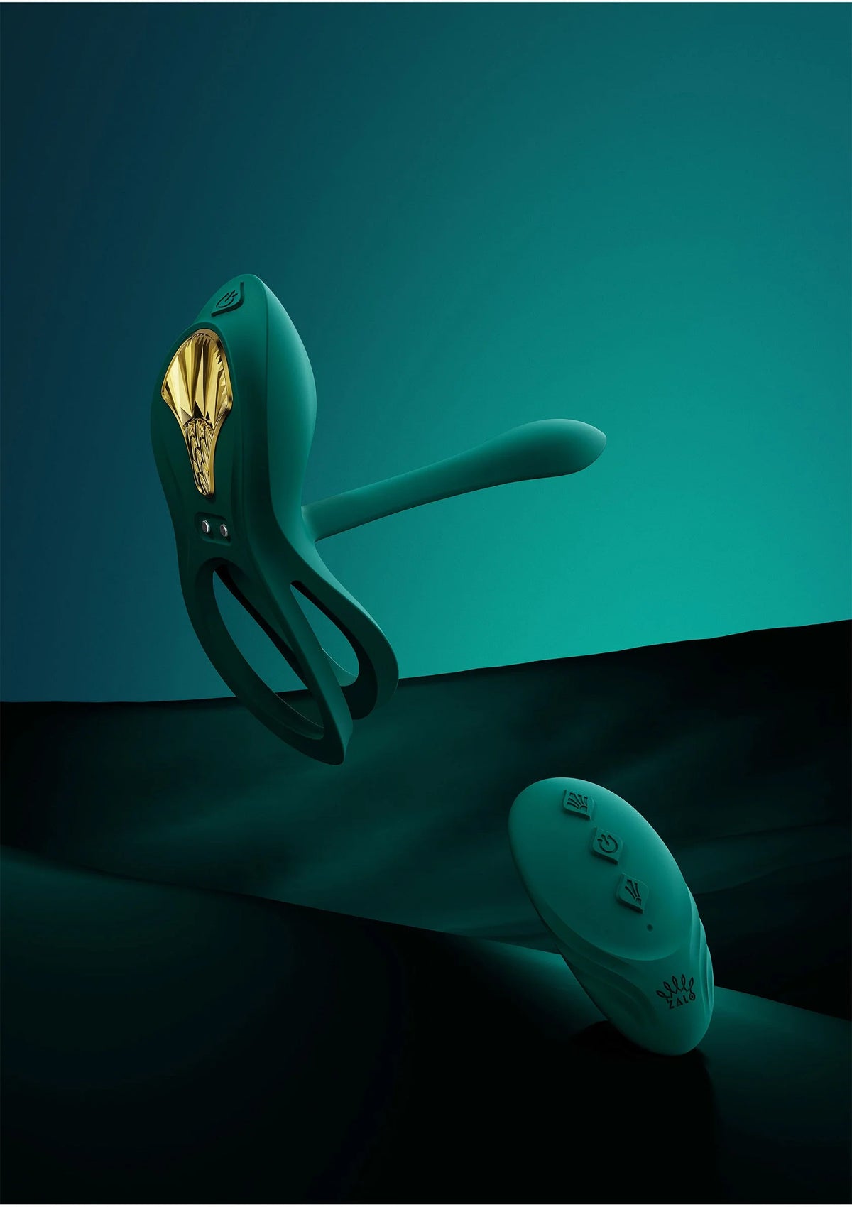 Groene cockring-vibrator met ovale bedieningsknop en kleine afstandsbediening
