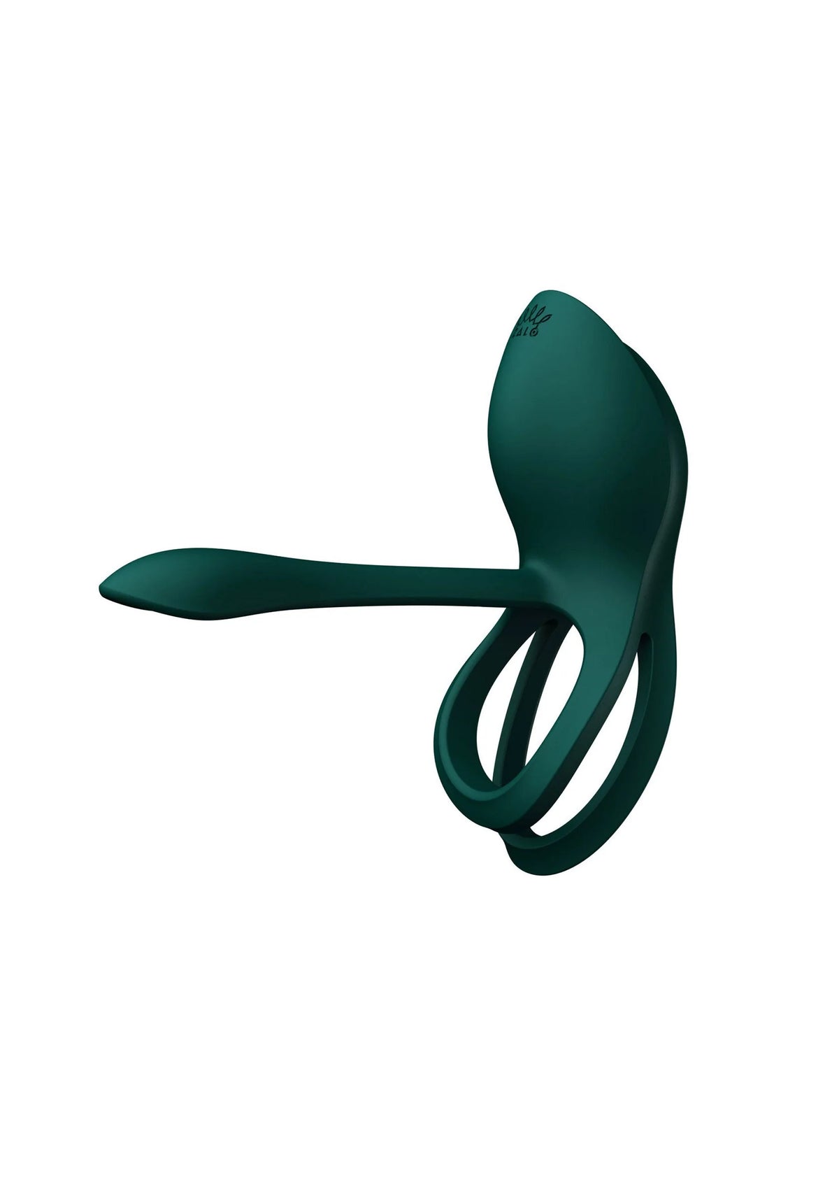 Groene cockring-vibrator, ronde lus en gouden neus met bewerkt oppervlak
